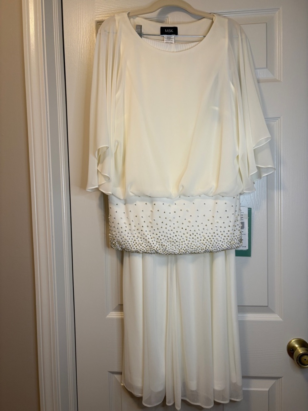 MSK Ivory Blouson Chiffon Wide Leg Pants Set with Embellishments